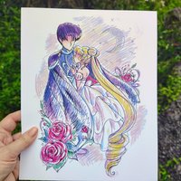 Moon Romance 8x10 Anime Sketch Art Print