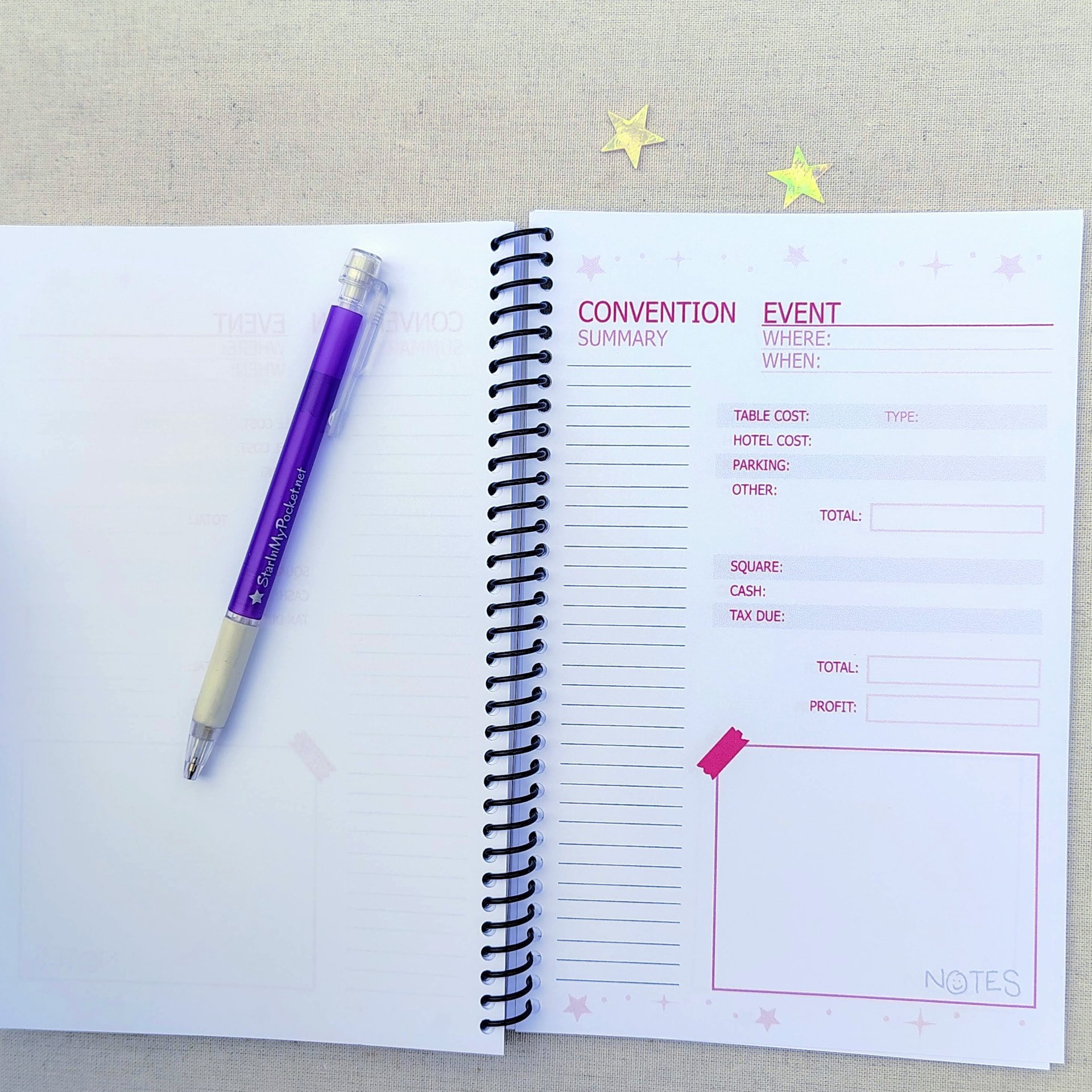 Artist Convention Sales Log Book
