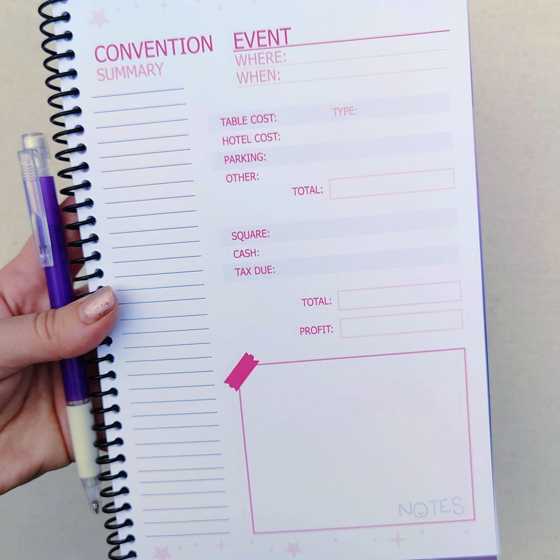 Artist Convention Sales Log Book