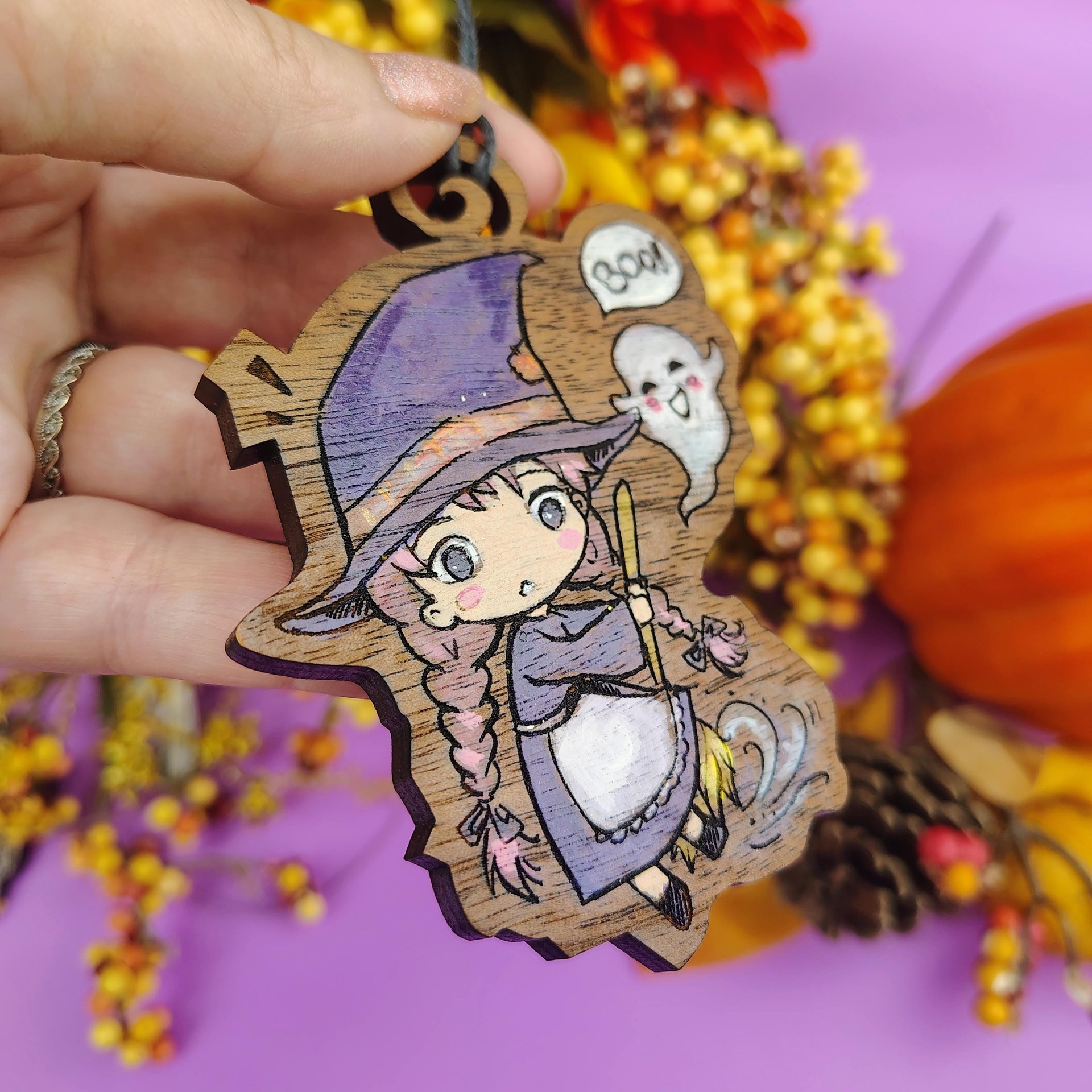 Little Witch Painted Halloween Ornament