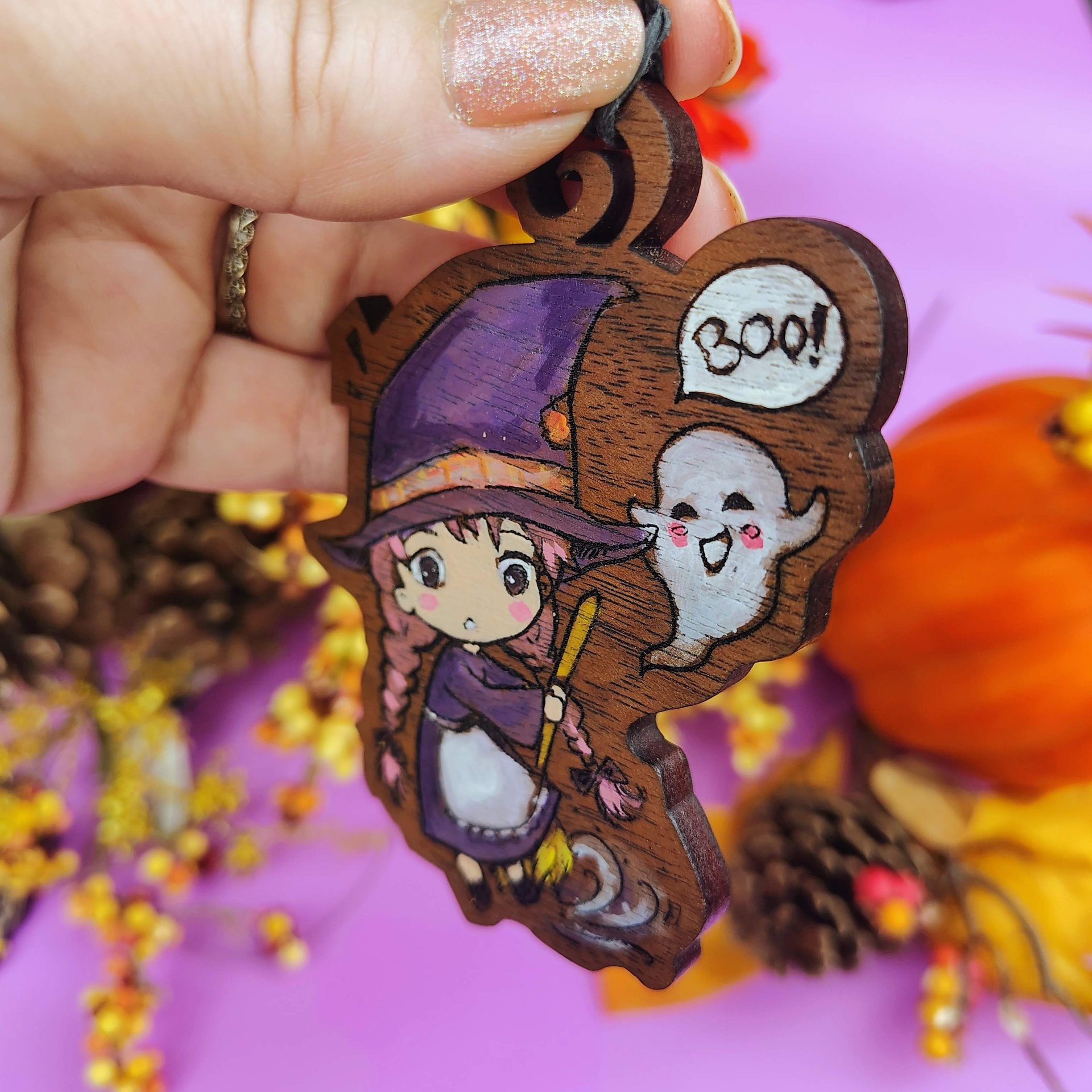Little Witch Painted Halloween Ornament