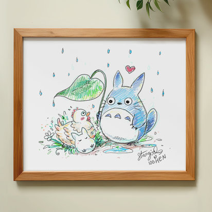 Rain Buddies 8x10 Anime Sketch Art Print